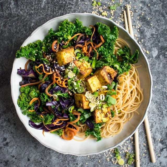 Kale Stir Fry with Crispy Curried Tofu
