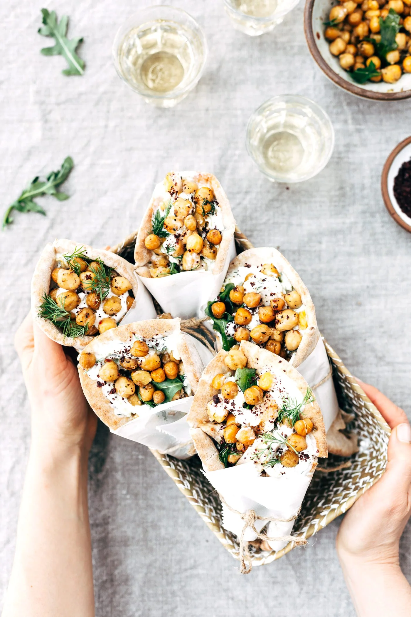 Roasted Chicken Pita Wraps with Crispy Chickpeas and Tzatziki
