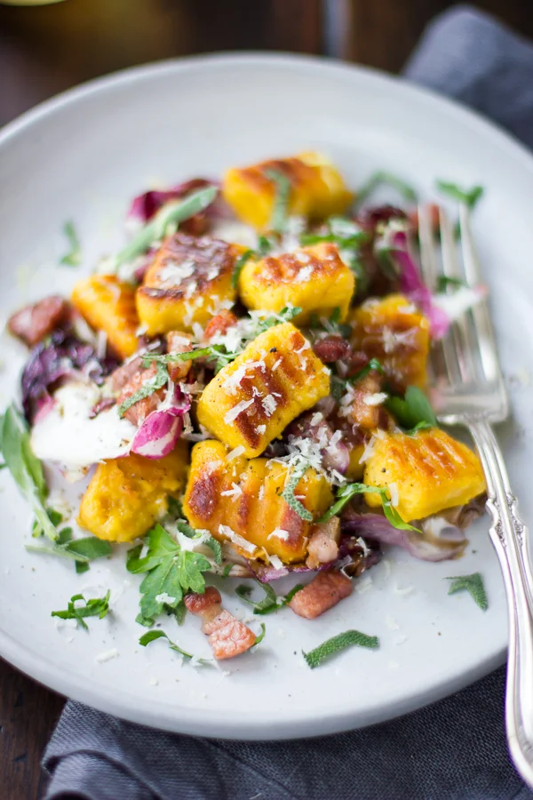 Pumpkin Ricotta Gnocchi with Pancetta and Seared Radicchio