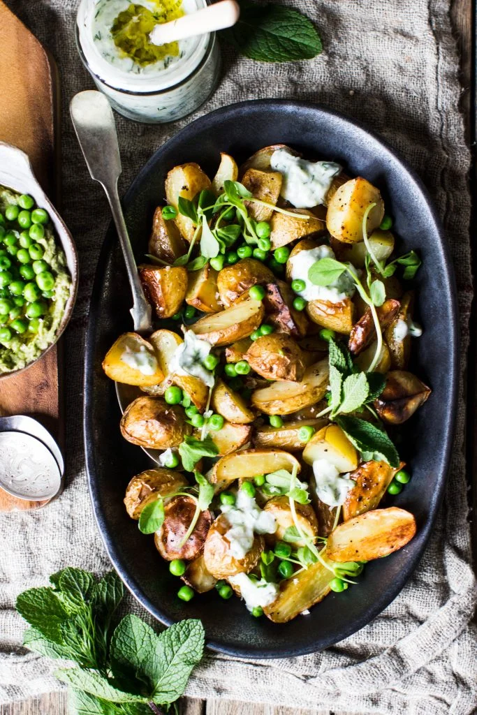 Roast Potato and Pea Salad with Tzatziki
