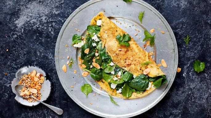 Mixed Herb Omelette with Spinach, Feta &amp; Dukkah