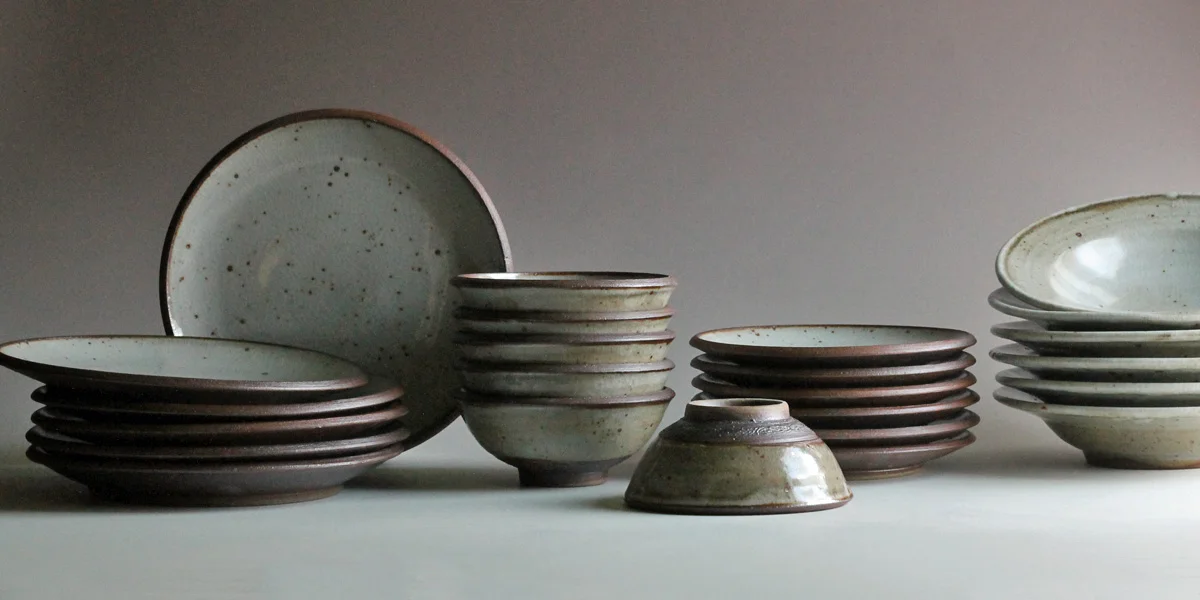 dinner settings with white shino glaze