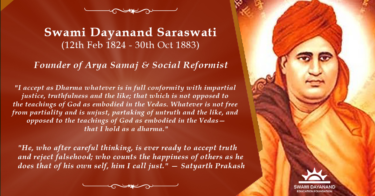 SWAMI DAYANAND SARASWATI (12th Feb 1824 - 30th Oct 1883)