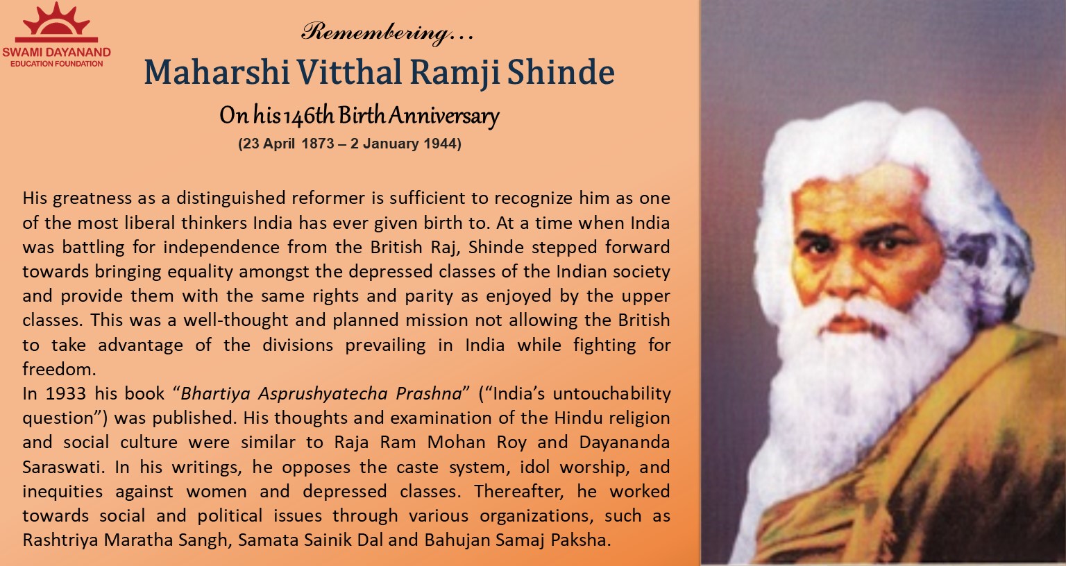 MAHARSHI VITTHAL RAMJI SHINDE (23rd Apr 1873 - 2nd Jan 1944)