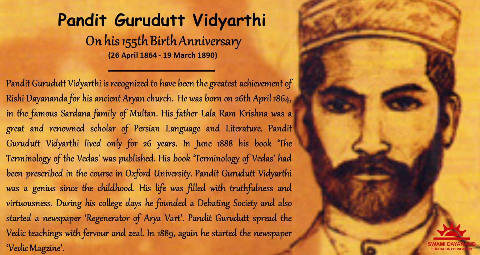 PANDIT GURUDUTT VIDYARTHI (26th Apr 1864 - 19th Mar 1890)