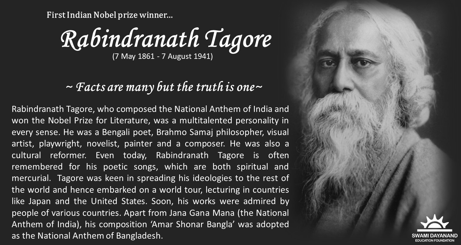 RABINDRANATH TAGORE (7th May 1861 - 7th Aug 1941)