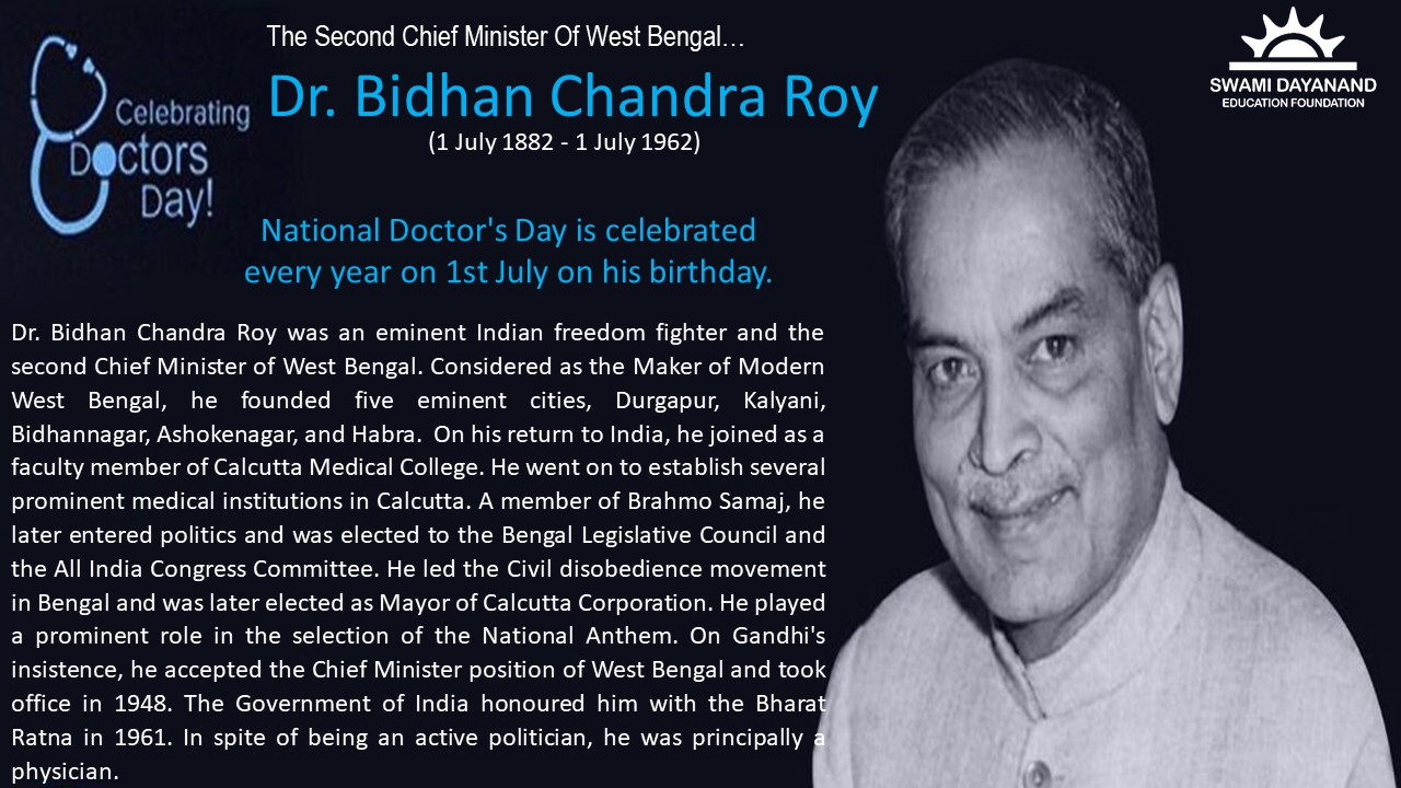 Dr. BIDHAN CHANDRA ROY (1st July 1882 - 1st July 1962)