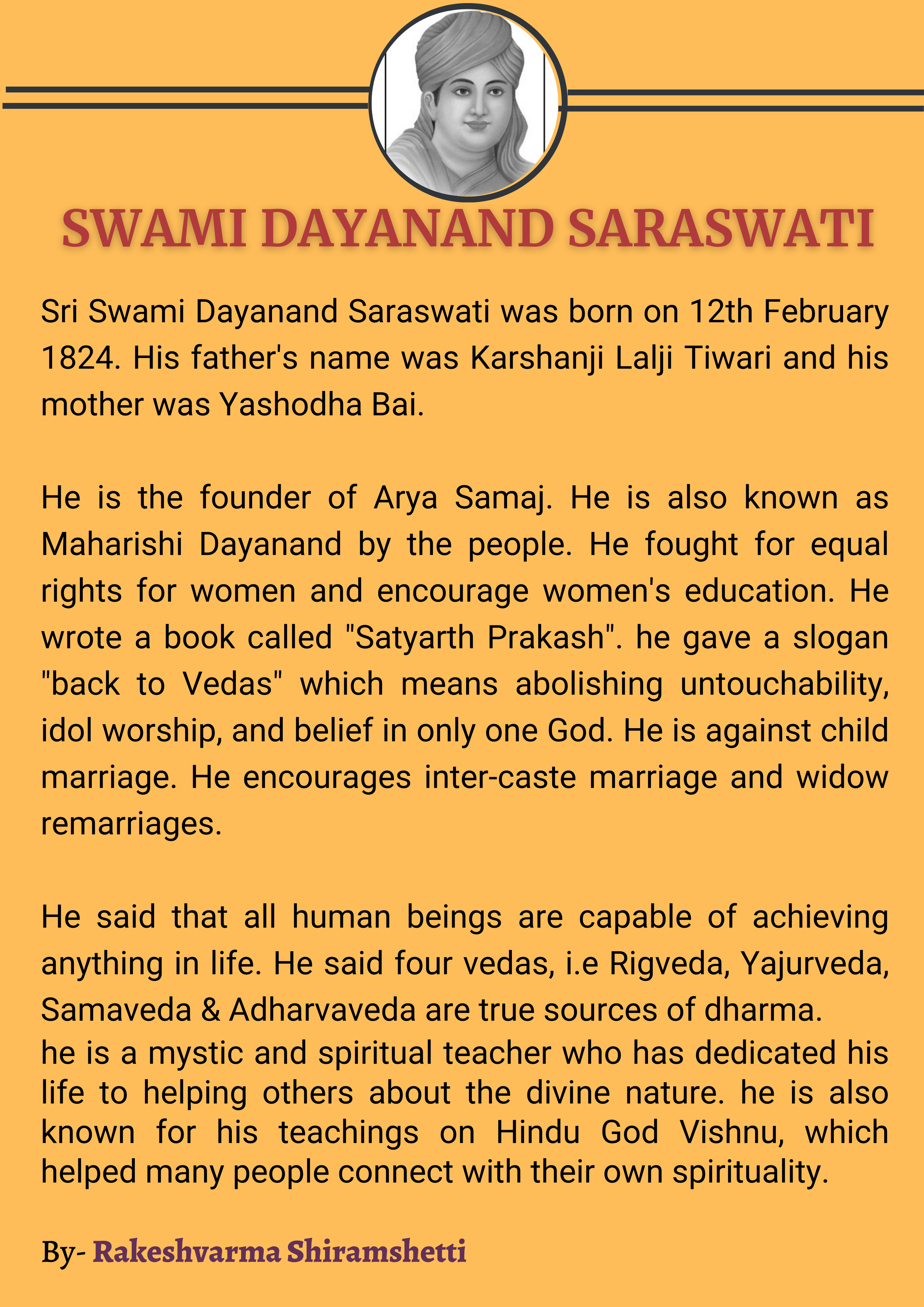 400 words essay on dayanand saraswati