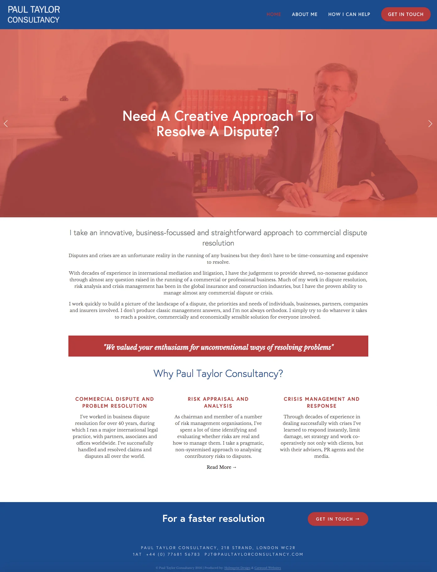 Paul's new website is professional and informative, with a playful colour scheme to pay homage to his favourite football team.