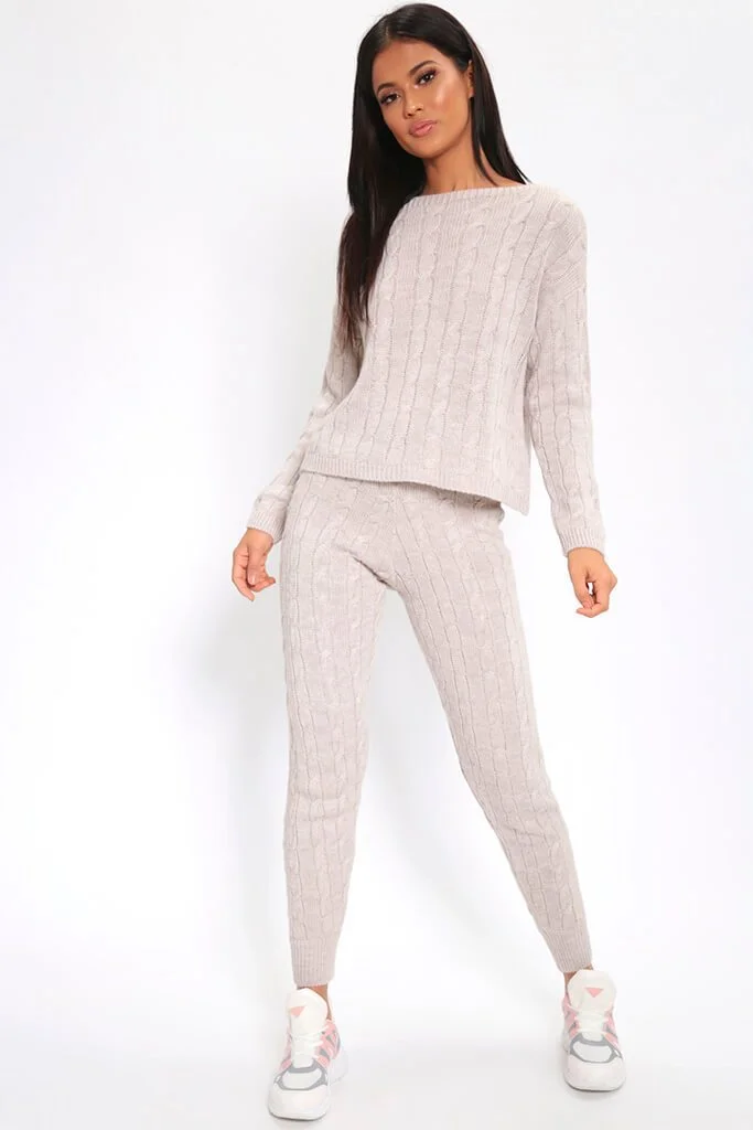 pink cable knit loungewear set