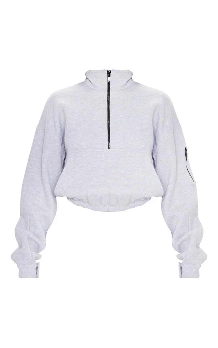 Grey Oversized Zip Front Sweater, PLT