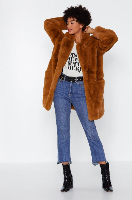 Surfin’ Bird Faux Fur Coat, Nasty Gal