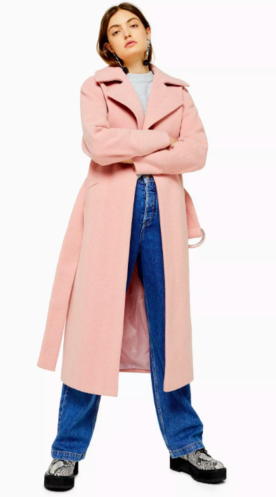 Pink Herringbone Coat, Topshop
