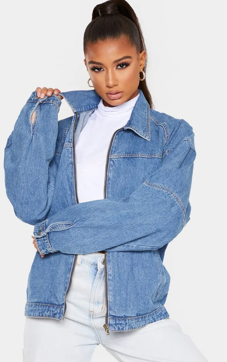 Mid Wash Oversized Trucker Boyfriend Denim Jacket, PrettyLittleThing