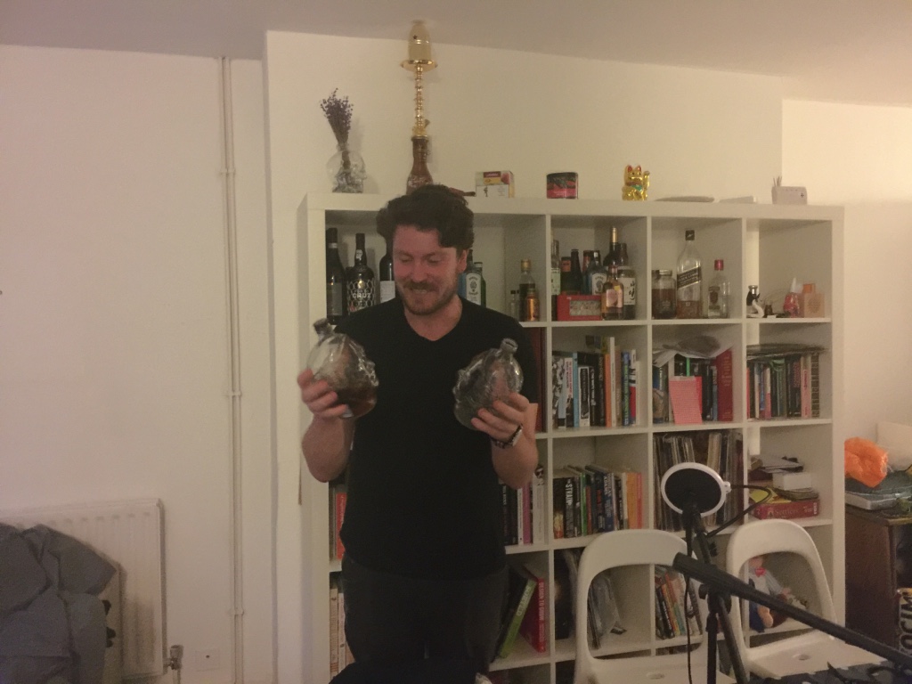 Liam describing a conversation between two bottles of Indian rum yesterday