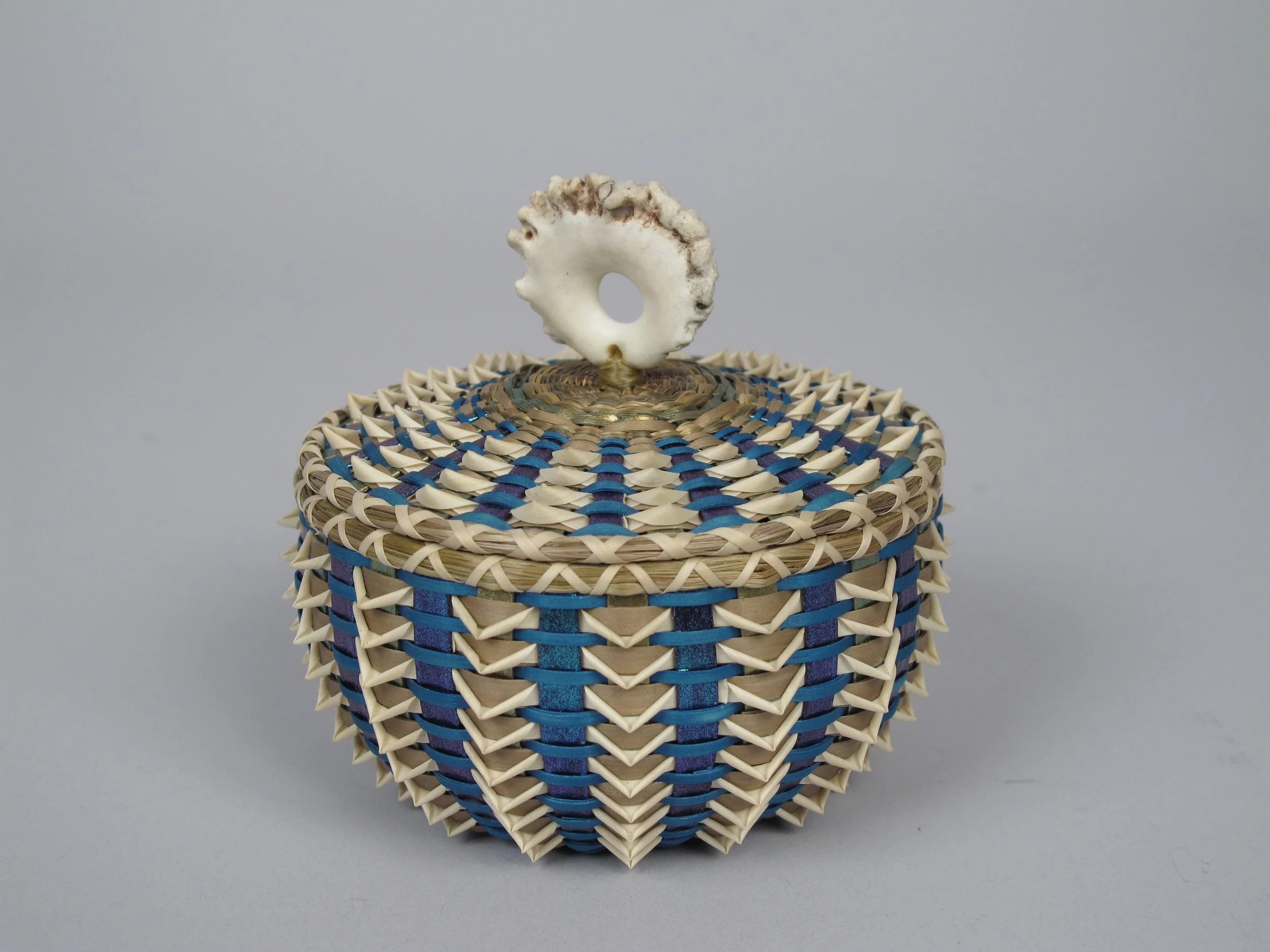    Fancy point basket  , 2014 by Sarah Sockbeson (Penobscot, b. 1983), Ash, sweetgrass, deer antler, twine, commercial dyes, and lacquer paint (2014-06-004 A-B) 
