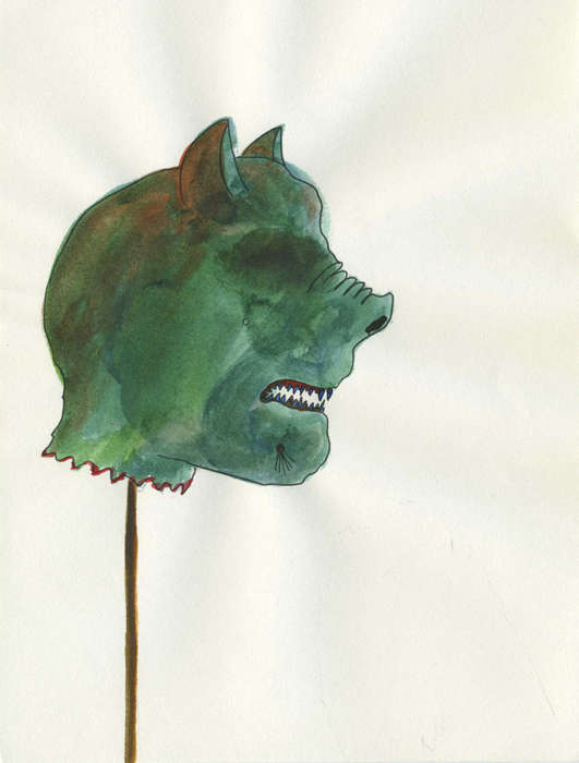 Diable tête de cochon Encre sur papier 14,8 cm x 19,6 cm
