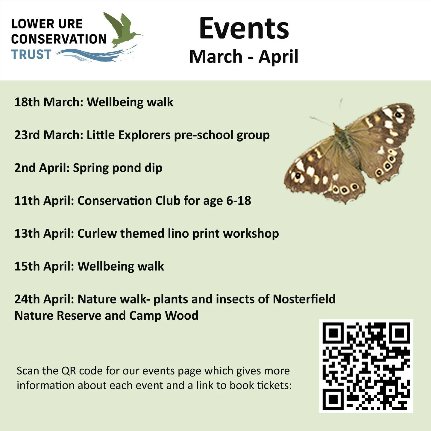 Events from March to April include a lino-printing workshop, spring pond dipping and a nature walk focusing on plants and insects 🌿

For more information and to book tickets, please visit:

https://www.luct.org.uk/events-1