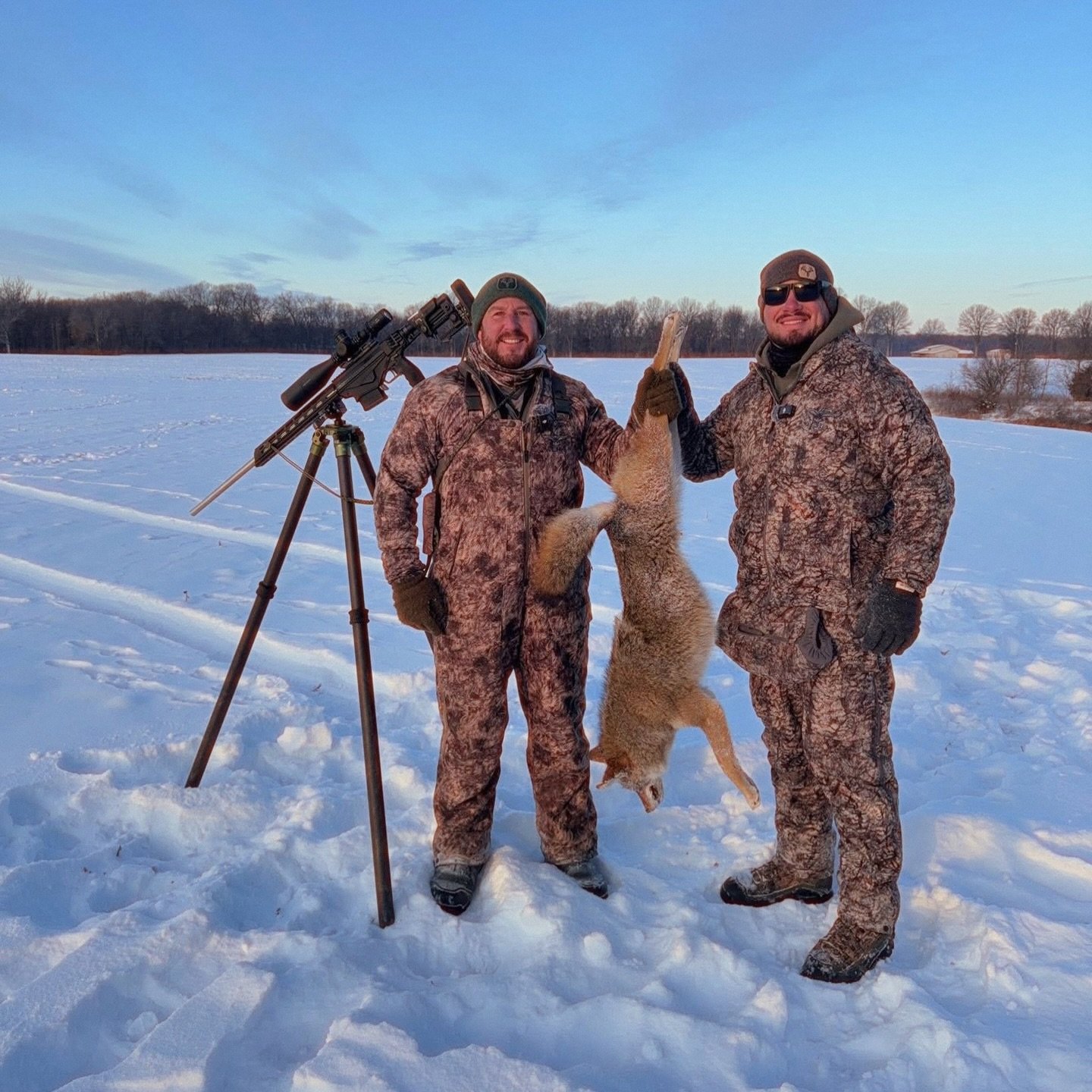 If you are gonna be dumb ya gotta be tough!! Luckily for us this morning this coyote was a little dumber than we are!! 8 inches of snow, 3 degrees, and 306 yard shot on film! POW!! 👊🏼👊🏼 

@asio_gear l @onxhunt
