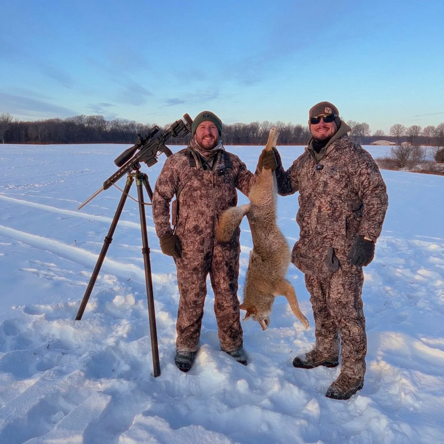 If you are gonna be dumb ya gotta be tough!! Luckily for us this morning this coyote was a little dumber than we are!! 8 inches of snow, 3 degrees, and 306 yard shot on film! POW!! 👊🏼👊🏼 

@asio_gear l @onxhunt