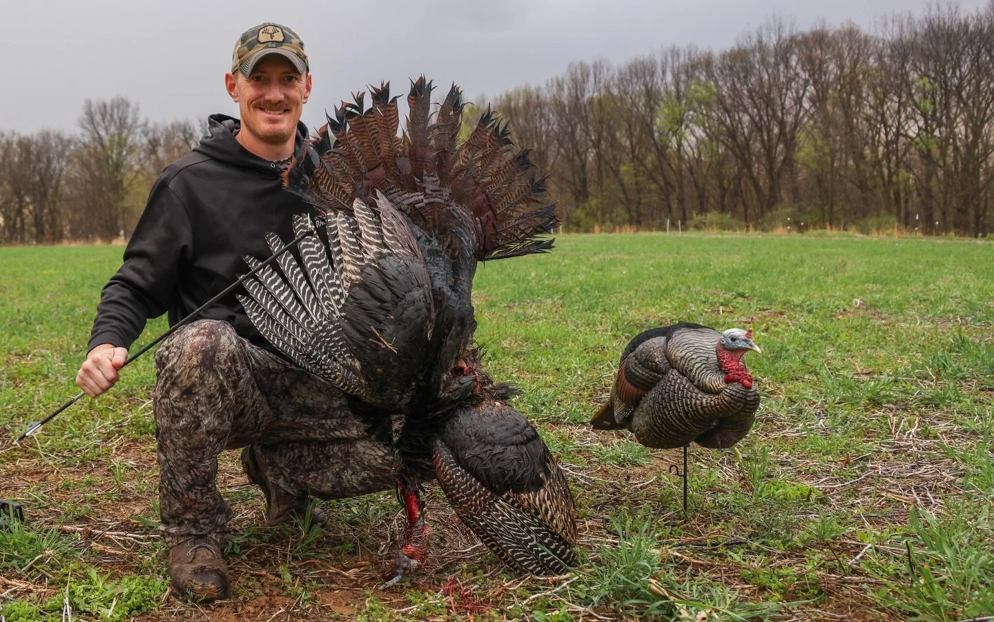 It was a DirtyBird kind of day between storm events! @jake_vancil was able to get it done at 15 yards with the new @g5outdoors broadheads! #dirtybird #turkeyhunting #outdoors