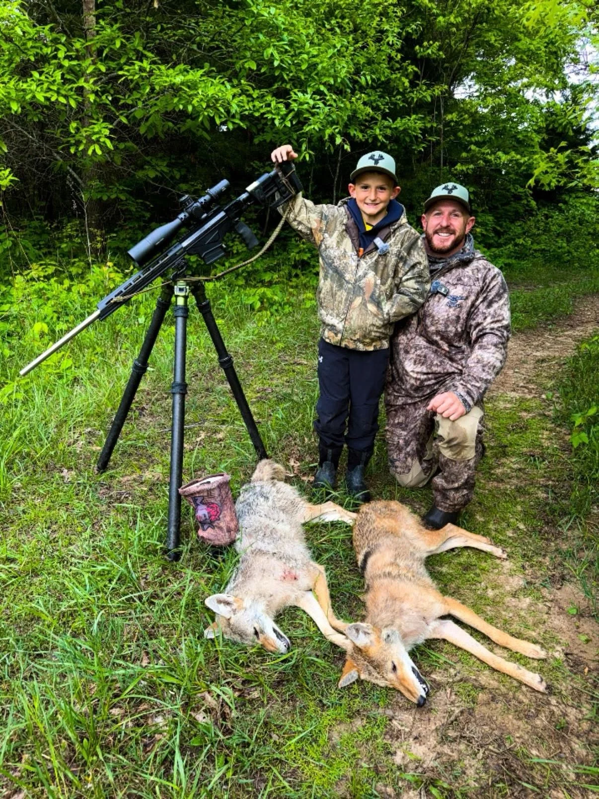 @wmt.jroepke 9 year old son Bentley not only shot his first coyote but he was smooth and patient enough to kill 2 coyotes on his first hunt!! Bentley made 2 perfect shots at 105 yards shooting a .243. Definitely a proud dad moment with the nut not fa