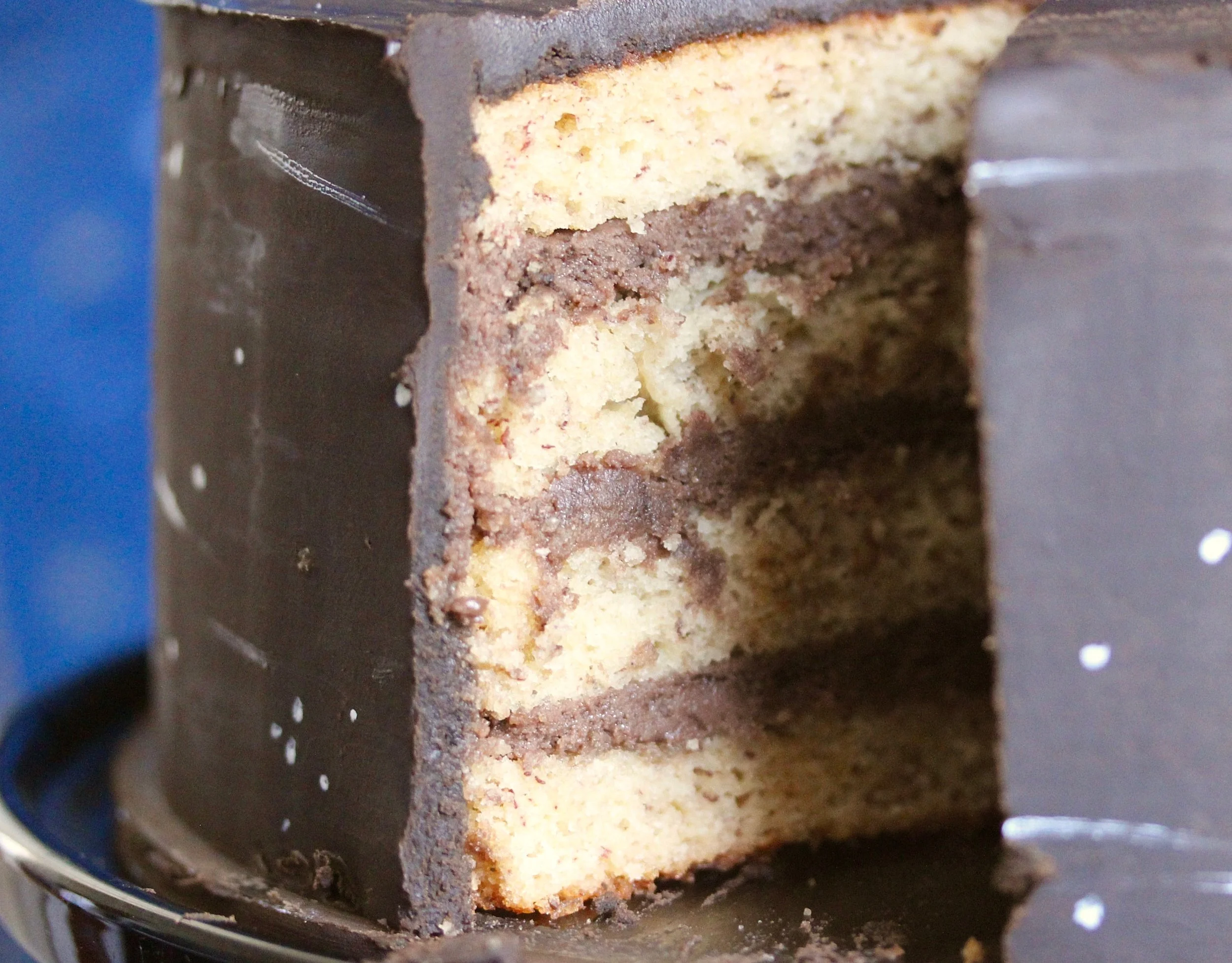 I covered the whole thing in dark chocolate ganache and used edible paint for the details