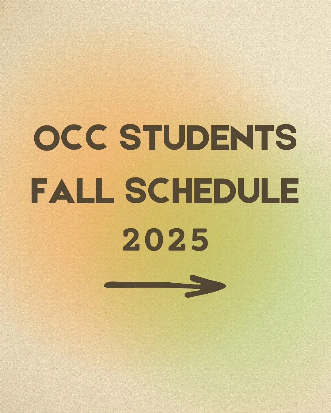 Hey OCC students! We’re so happy you’re here and we hope you’ll join us for all the fun we have planned this fall! Save this calendar and share it with your friends! 📍🍂🤌🏼🌴