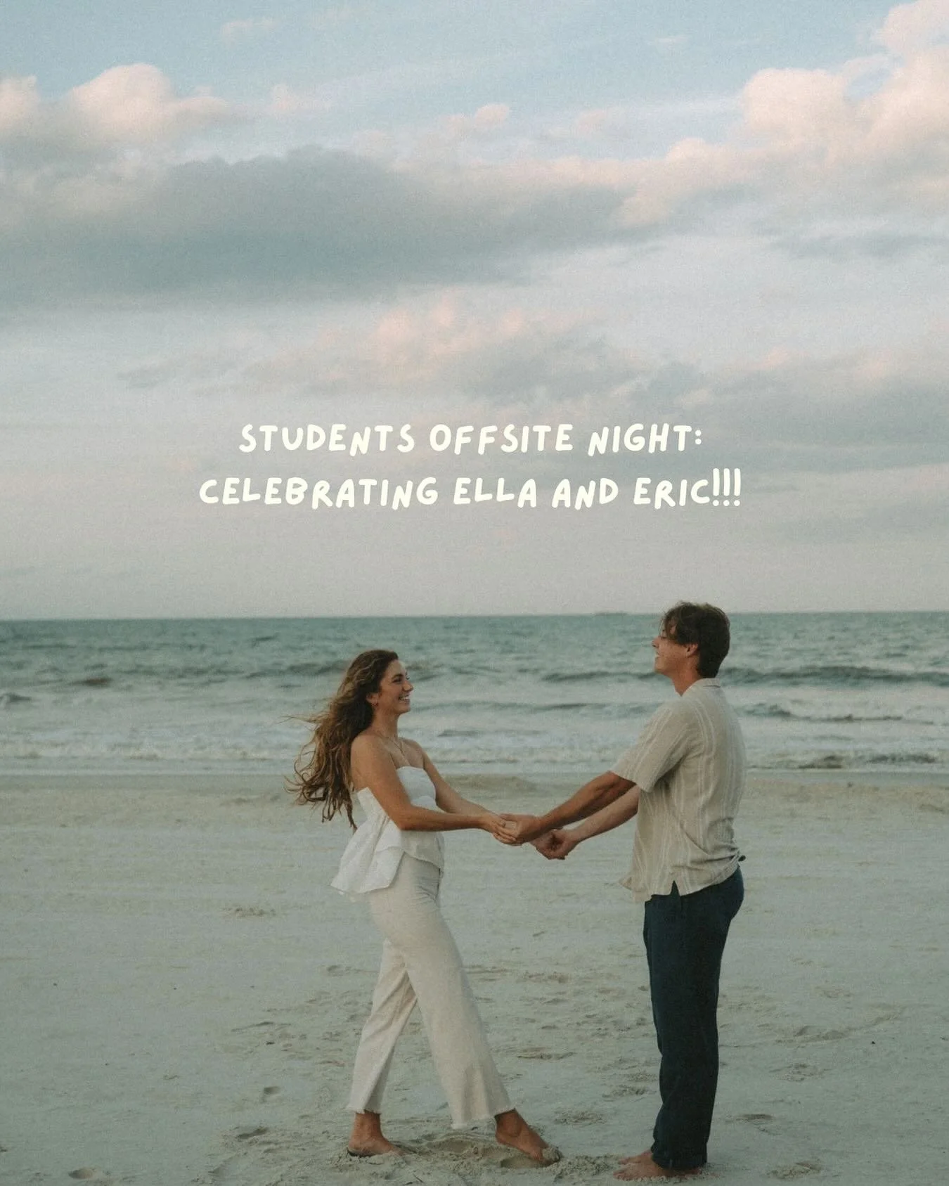 STUDENTS!!! Eric and Ella get married THIS week!! So, we want to take a night to hang and celebrate them!! 

THIS WEDNESDAY
7-8:30pm
The Wrights House (DM us for the address!)
Food, games, talk, fire pit, and more!!
This is on OFFSITE EVENT so just r