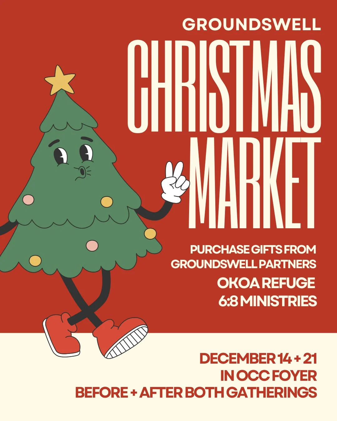 We&rsquo;re hosting our first-ever Groundswell Christmas Market in the foyer this and next Sunday, before + after both gatherings!⁠
⁠
You&rsquo;ll find meaningful Christmas gifts from two of our Groundswell partners: 6:8 Ministries + Okoa Refuge. Eve