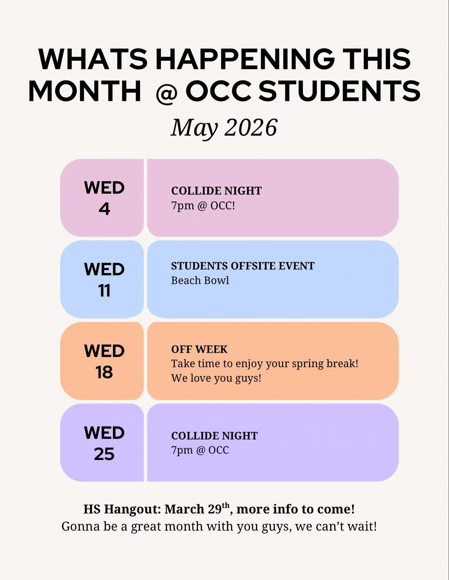 THIS MONTH IS GONNA BE 🔥🔥🔥 AND WE CANT WAIT!

Kicking it off tomorrow with COLLIDE!! 7pm, you DONT want to miss this!

Signups for bowling next week are in the link in our bio 🔗🎳‼️🙌