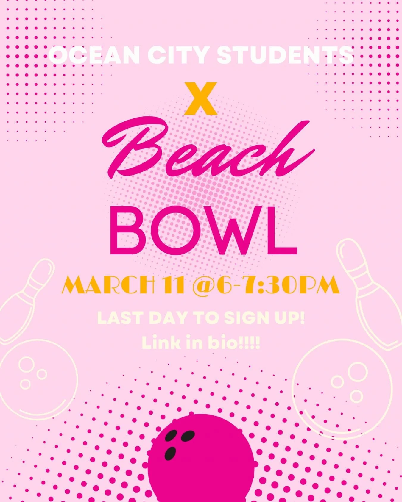 LAST DAY TO SIGN UP FOR BEACH BOWL! 
We can&rsquo;t wait to hang with y&rsquo;all this Wednesday! Drop off is at 6 at Beach Bowl, and we&rsquo;ll be bowling until 7:30!!! Signups in the link in our bio!! SEE YOU THERE! 🎳🎉💓🙌