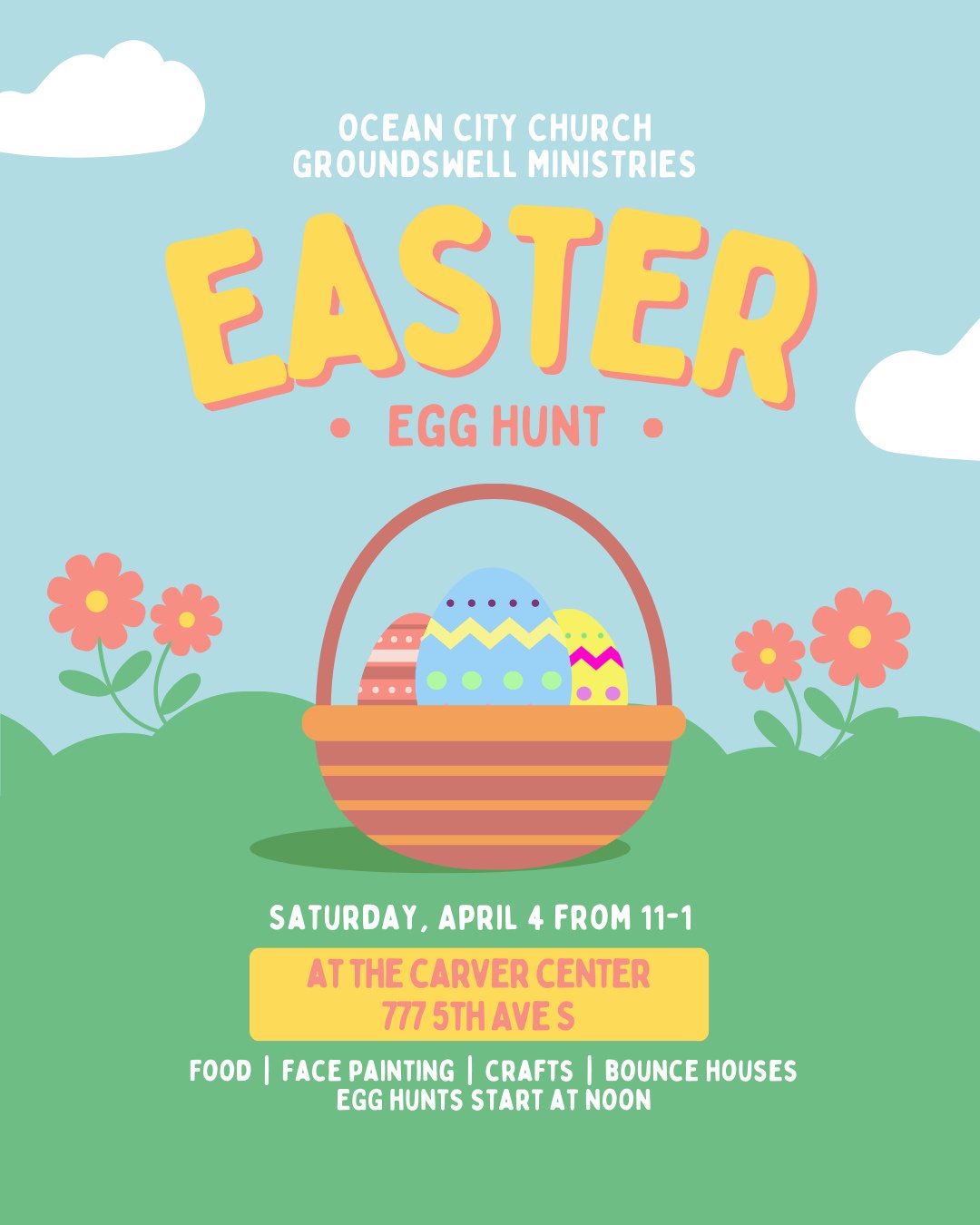 🐰 Easter Egg Hunt⁠
📍 Carver Center⁠
⏰ 11-1⁠
🐣 Egg Hunt @ Noon⁠
⁠
We can't wait to share the love of Jesus with our neighbors today at the Carver Center! We'll see you soon, fam!