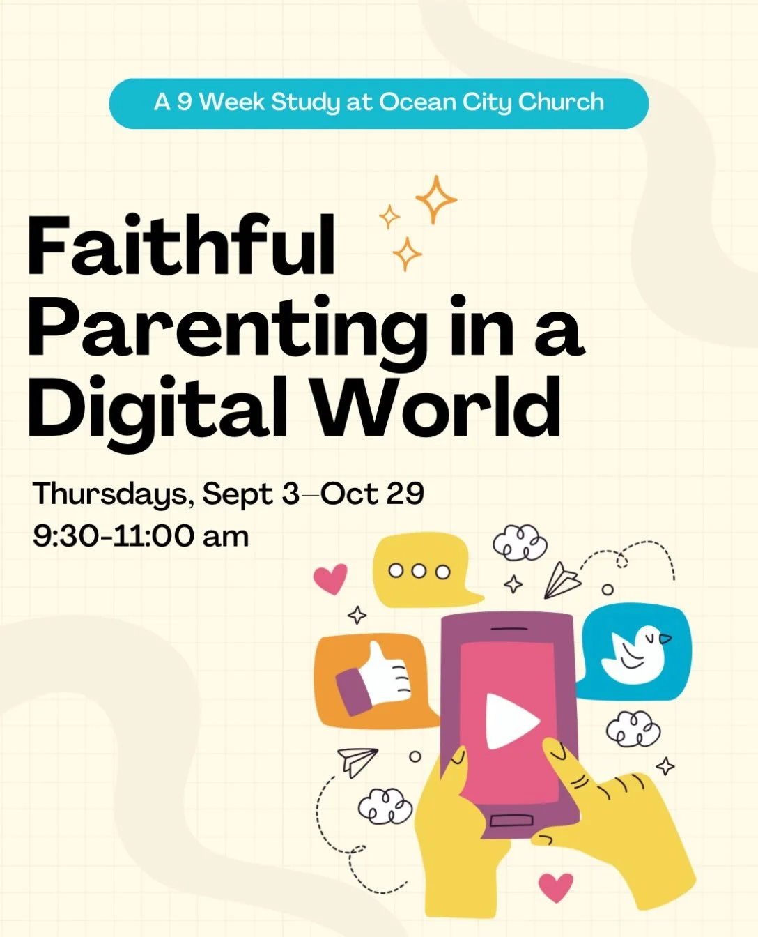 Hey Moms 👋🏼 We have an amazing study starting this week, and there&rsquo;s still room to join!

Faithful Parenting in a Digital World will meet Thursday mornings at OCC from 9:30&ndash;11:00 AM.

And the best part&hellip; free childcare is availabl