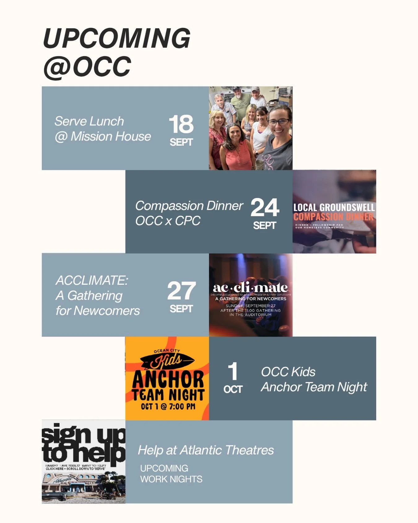 Upcoming @ OCC ☝️

Head to our website for more information &amp; details and ways to sign up!