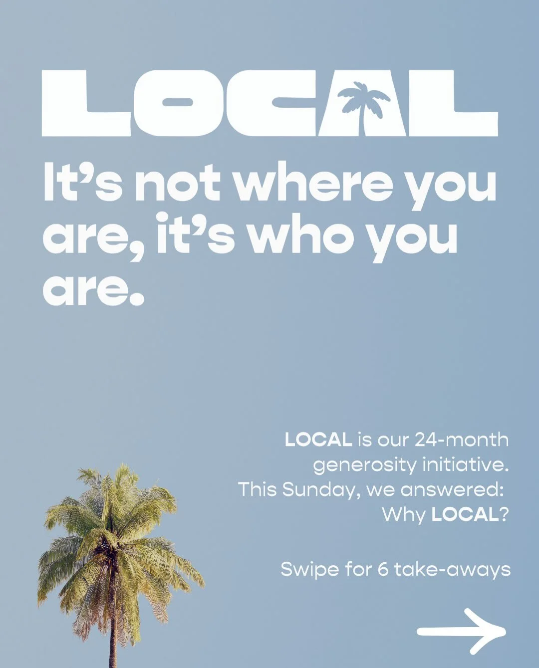 Why LOCAL? 

LOCAL is about more than a building or a financial goal. It&rsquo;s about making room for more people to find community, encounter Jesus, and experience the grace that brought us home.

We didn&rsquo;t earn our way in. Jesus brought us n