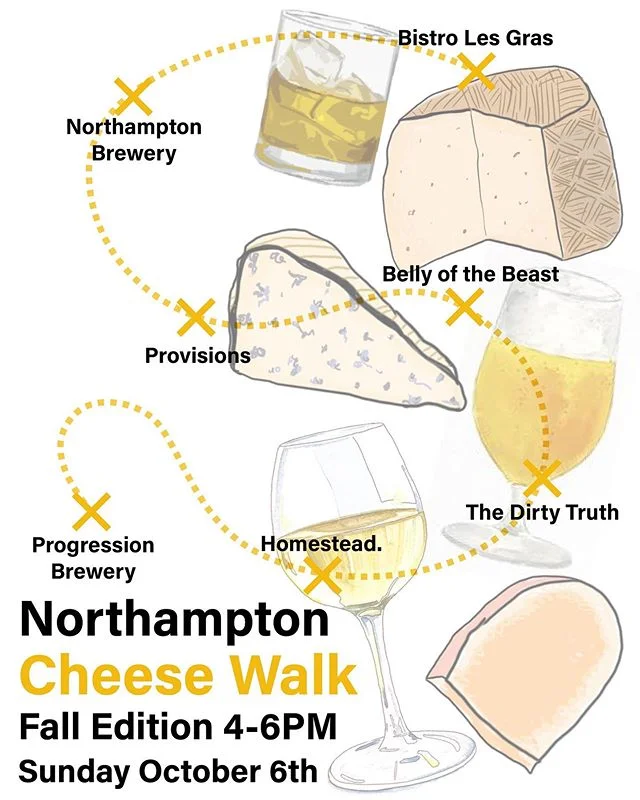 Cheese walk Sunday! 4-6pm in downtown Hamp. Check out some of these awesome spots after you check out our local cheese paired with an exclusive in western Mass, Nonino Aperitivo spritzer. Cheese and bubbles, what more can you ask for on a Sunday afternoon. #EatWithFamily #chhheeeeesseee #eatNoHo #supportlocal #cheesewalk #nohocheese #smallbizcollabs @bellyofthebeastma @dirtytruthbeerhall @northampton_brewery @provisionswine @bistrolesgras @progressionbrewco