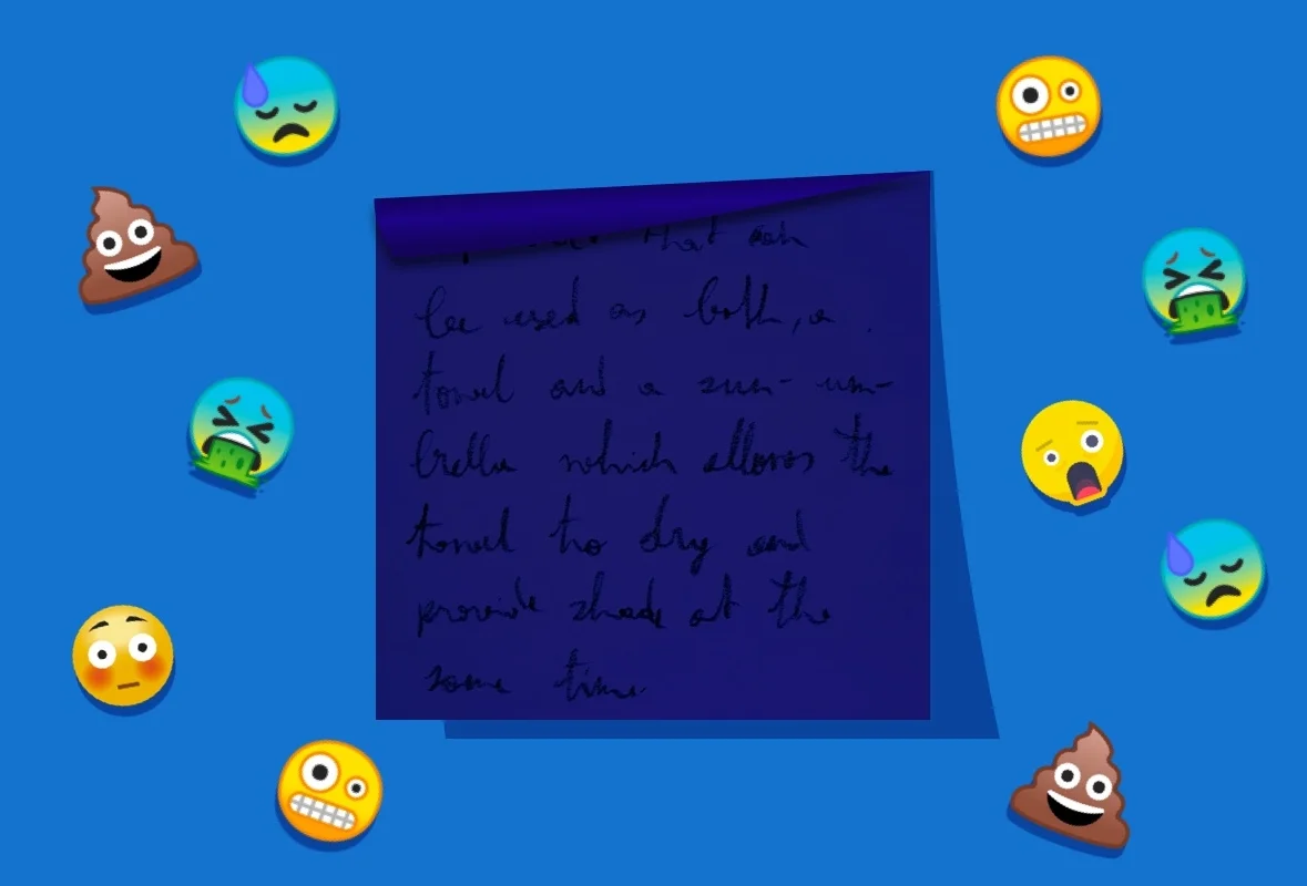 A badly made Post-it peels off the wall, has poor colour contrast, and nothing but writing on it.