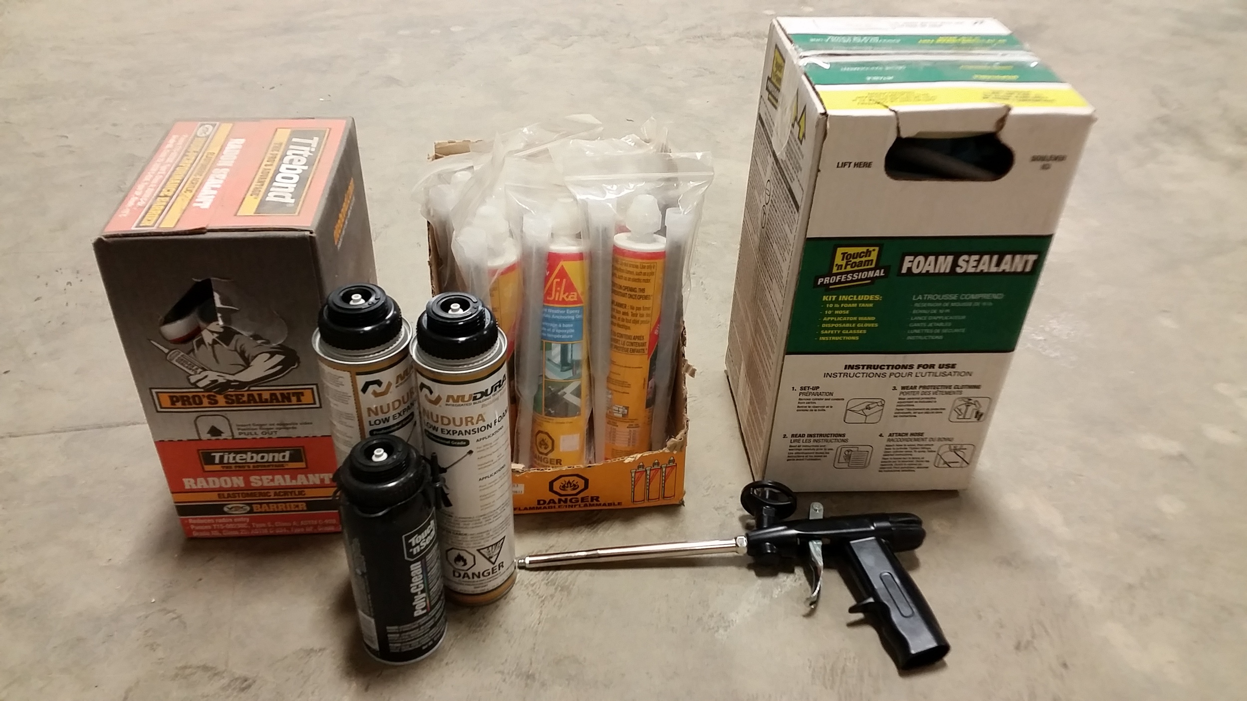 Various Foam Adhesives, EPS-Safe Caulkings, and Specialty Concrete Products (Contact our office to special order items)