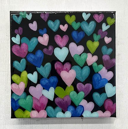 Flying Hearts Blues 8x8 original acrylic high gloss painting — Carla Bank