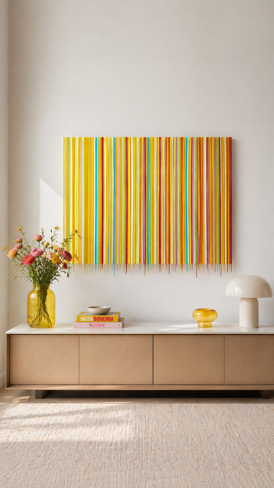 "Yellow" original stripes with drips painting 36x60