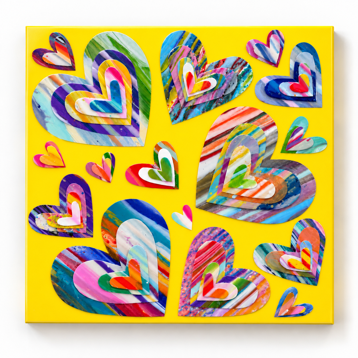 Vibrant Rainbow Hearts on Yellow Canvas.png