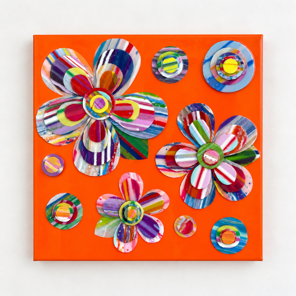 Flower Power Paint Chip art 16x16 orange background