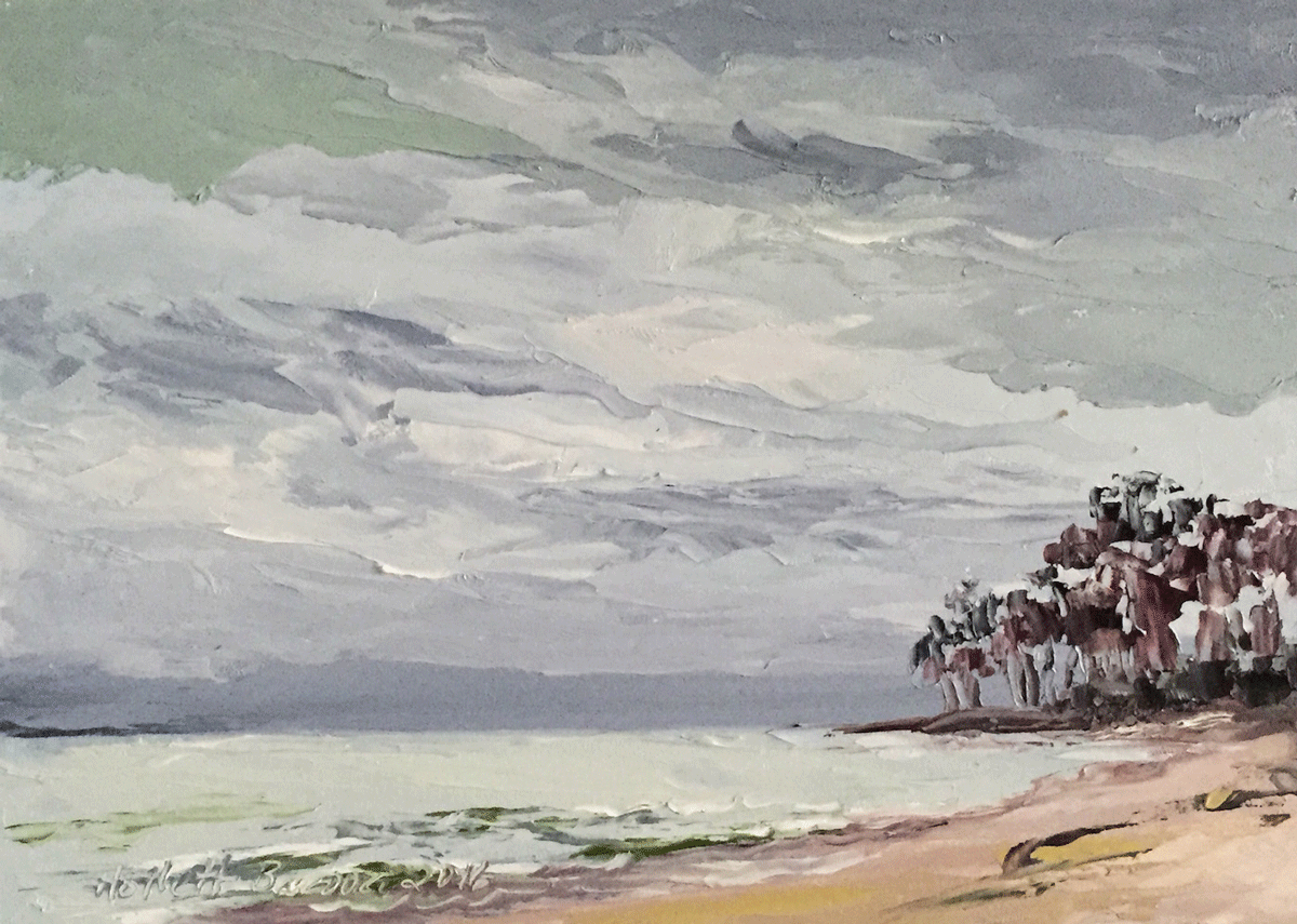 Linda Hollett-Bazouzi, Chesapeake Bay, Gwynn’s Island II , oil on panel, 5” x 7”