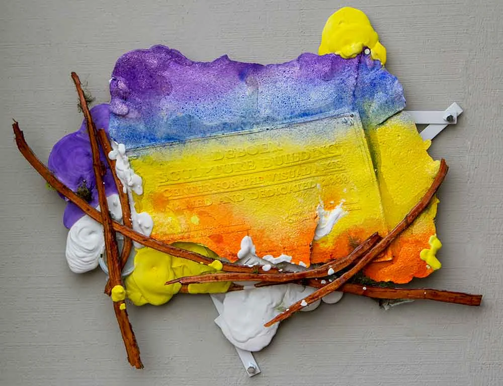 Ryan Kitson, DeBoer Plaque (Full Spectrum) , 29" x 34" x 3” Plaster, Steel, Pigment, Redwood, 2018