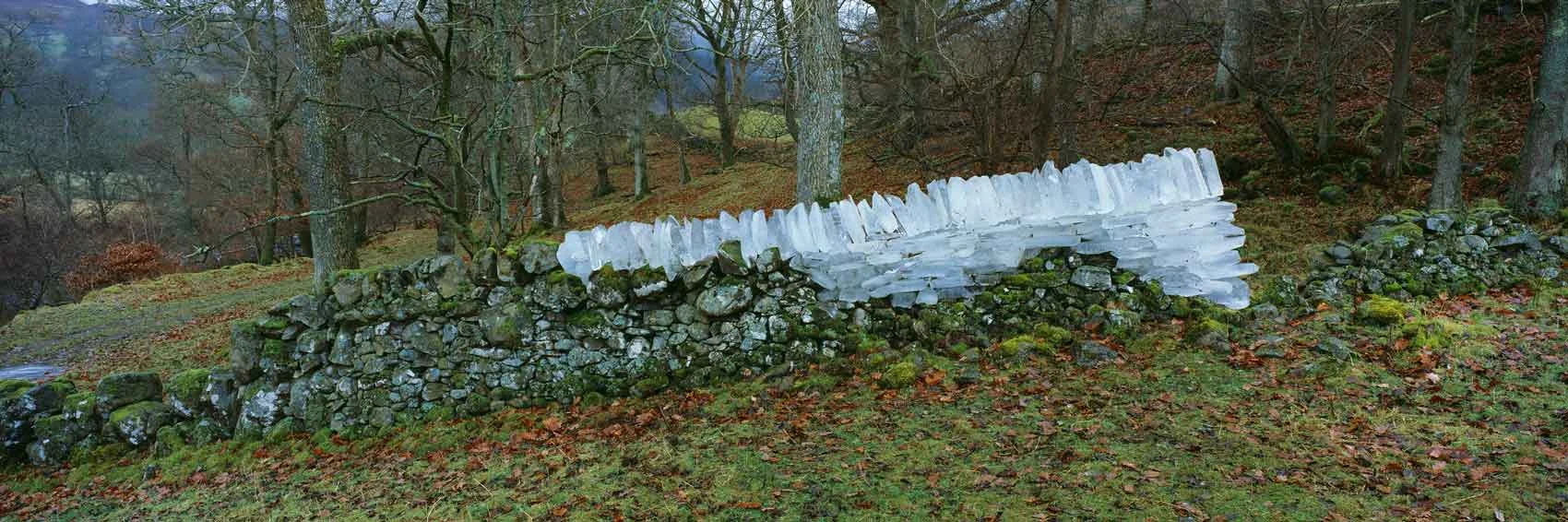 Ice. Rolled and rounded by the river. Made into a wall. Dumfriesshire, Scotland. 9 January 2011, © Andy Goldsworthy . Andy Goldsworthy, English (born 1956). Walking Wall , 2019. Field stone, dimensions variable. Gift of the Hall Family Foundation in honor of Estelle and Morton Sosland. © 2019 Andy Goldsworthy