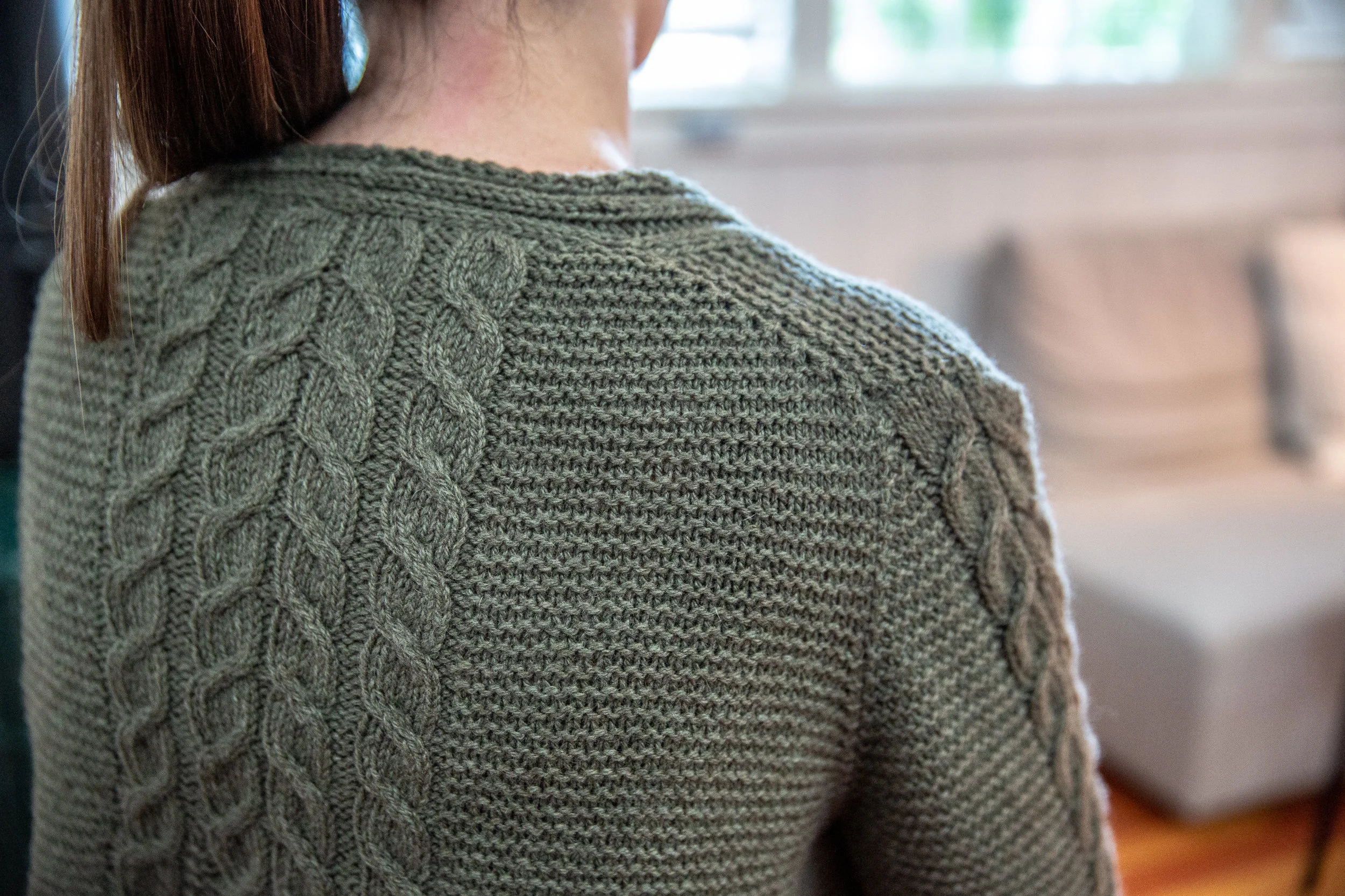 Like all of my set-in-sleeve sweaters to date, Presidio features a tailored, or “fully fashioned” shoulder construction.