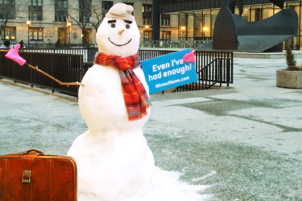 Snow advertising with snow sculptures