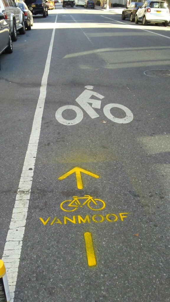 Chalk art in the bike lane