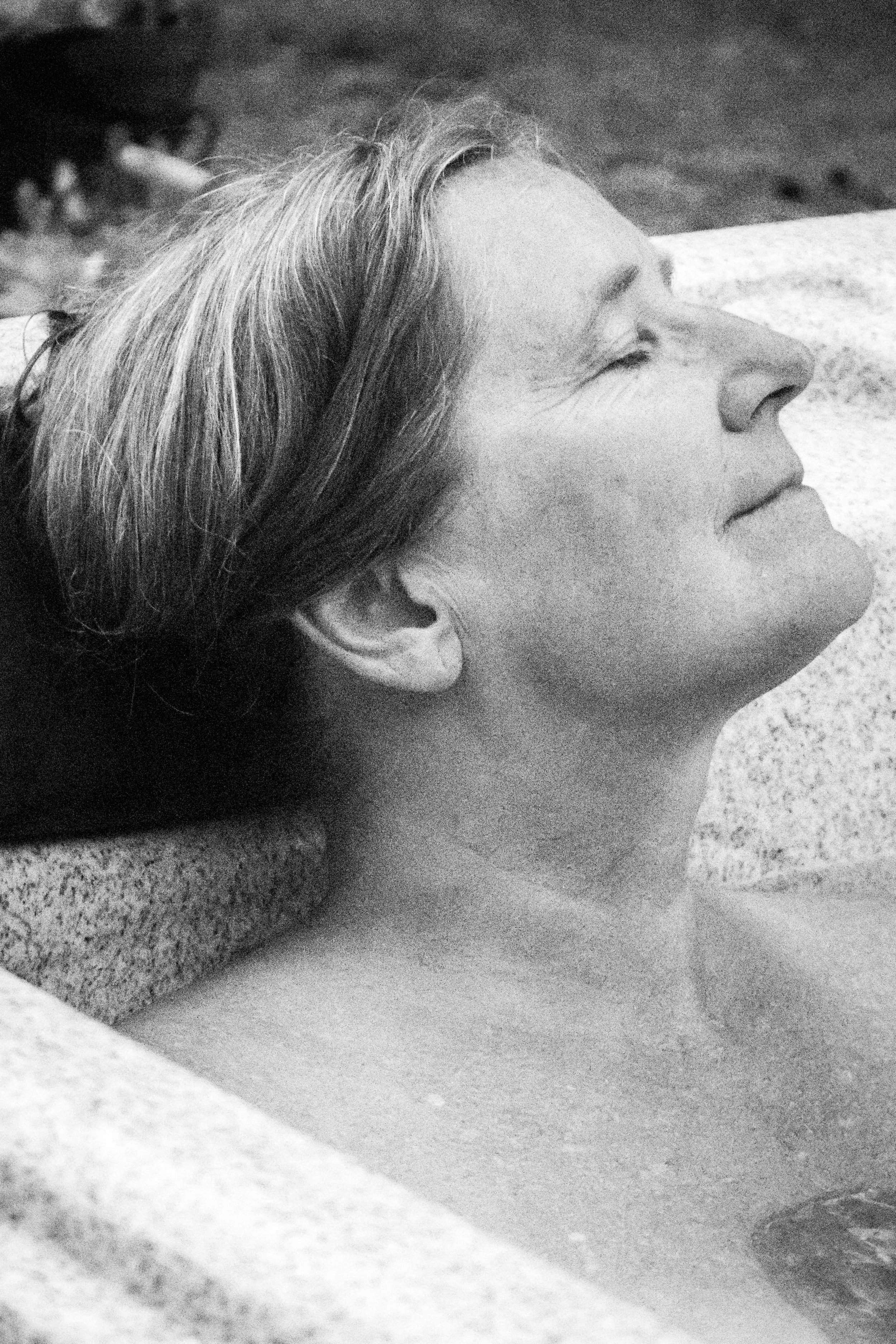 Relaxing in the salt water hot tub.